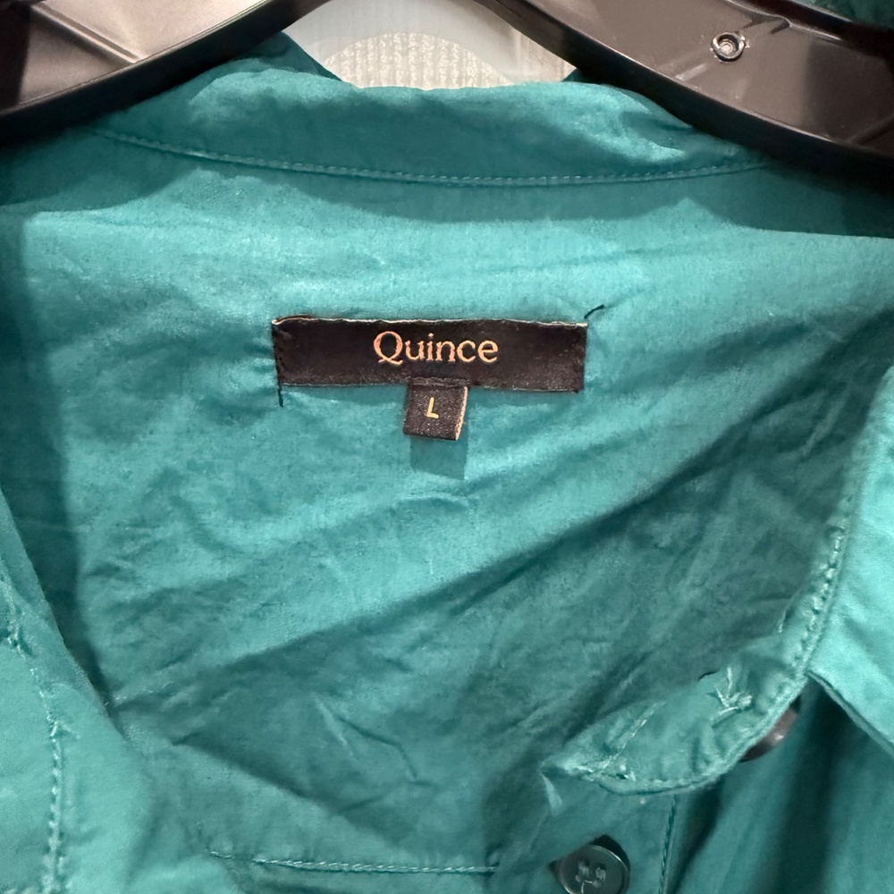 Quince Teal Tiered Poplin Shirt Dress - Picture 3 of 4